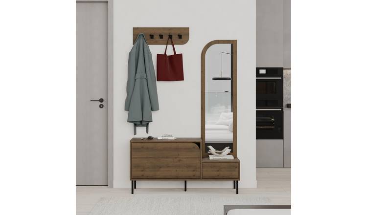 Decortie Mila Particleboard Hall Tree Coat Stand Set - Dark Oak