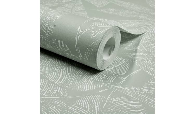 Grandeco Lorena Sketch Leaves Blown Vinyl Wallpaper - Sage Green