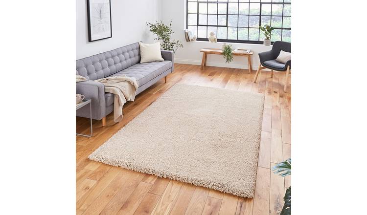 Mega Flooring Beige Shaggy Plain Rug - 80 x 150cm