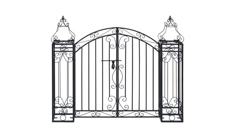 Walplus Wrought Iron Ornamental Garden Gate - Black - 122 x 20.5 x 100 cm