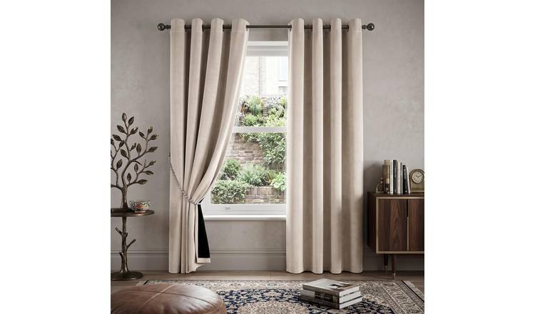 Luxury Living Velvet Eyelet Blackout Curtains 168cm x 229cm - Cream