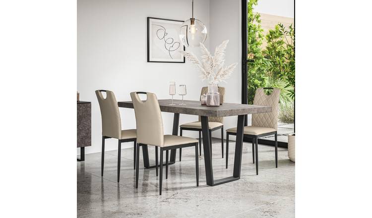 Furniture Online Aria Monza Concrete Effect Dining Table & 4 Beige Chairs