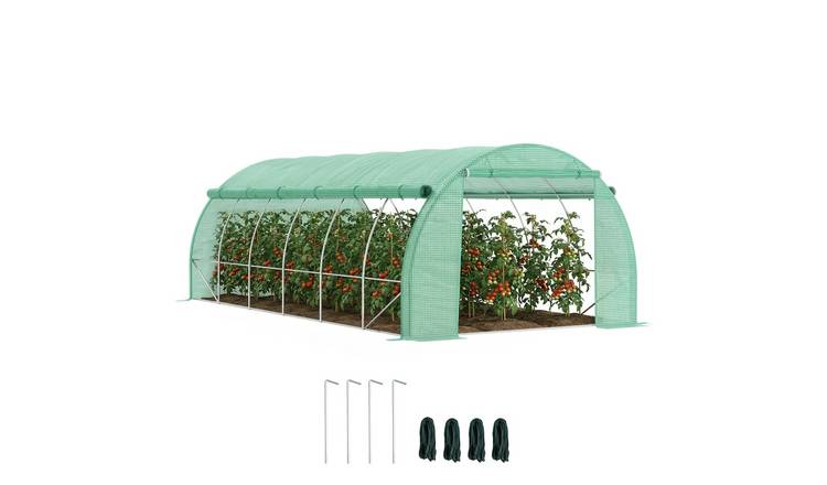 Outsunny Steel Tunnel Greenhouse with Roll Up Side Walls - Green