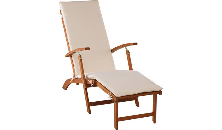 Argos Home Wooden Sun Lounger with Cushion - Cream 0
