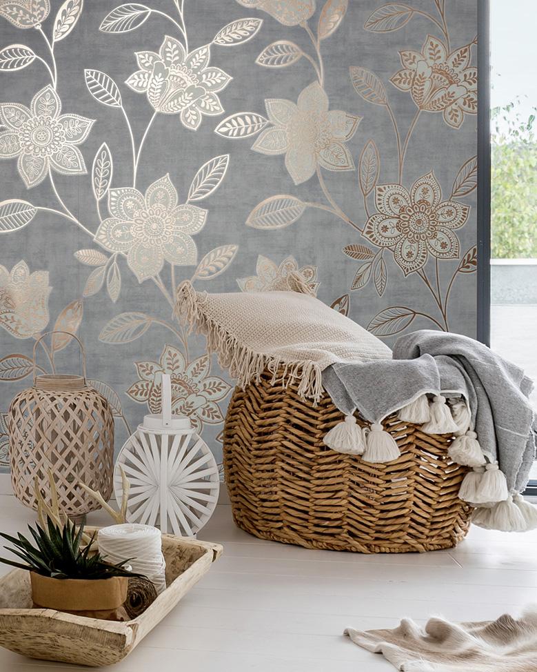 Bring the outside in with floral wallpaper.