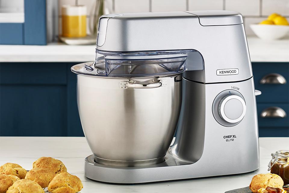 Stand mixer on a kitchen side.