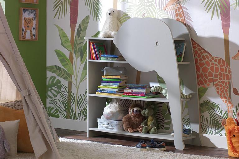 Image of an elephant themed bookcase.