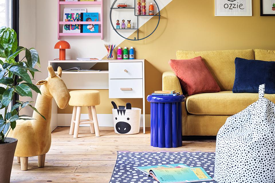 Image of colourful home accessories in a living room.