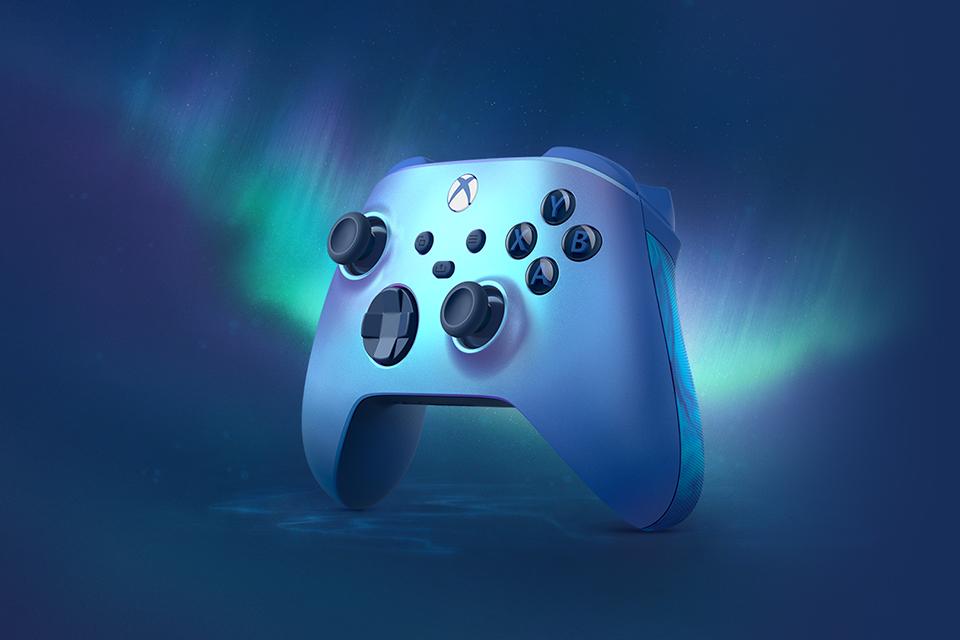 The aqua Xbox controller.