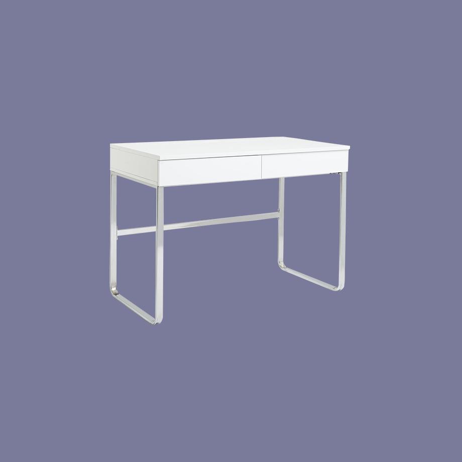 Image of a small white and chrome desk.
