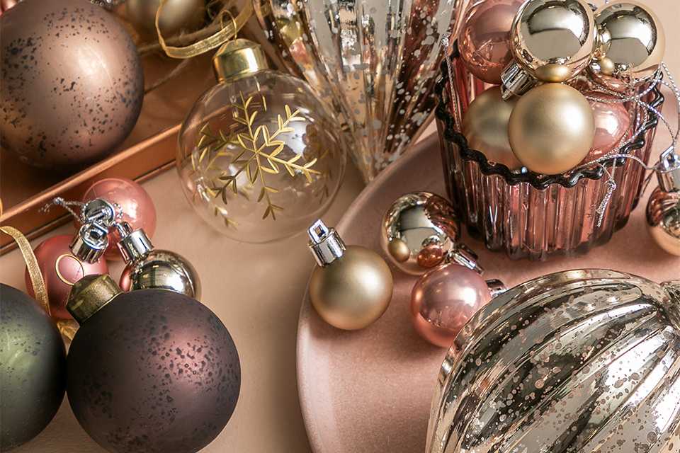 Muted glam Christmas decoration baubles. 