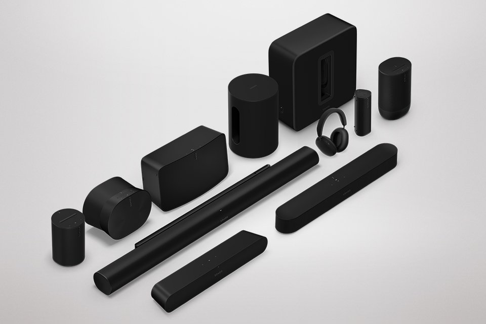 A complete Sonos sound system including speakers, soundbars, woofers, headphones and more.