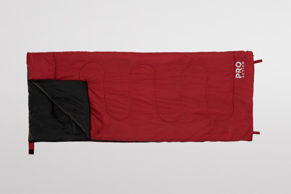 Pro Action 200GSM Envelope Sleeping Bag in red colour.