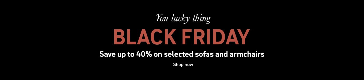 You lucky thing. Black Friday. Save up to 40% on selected sofas and armchairs. Shop now.