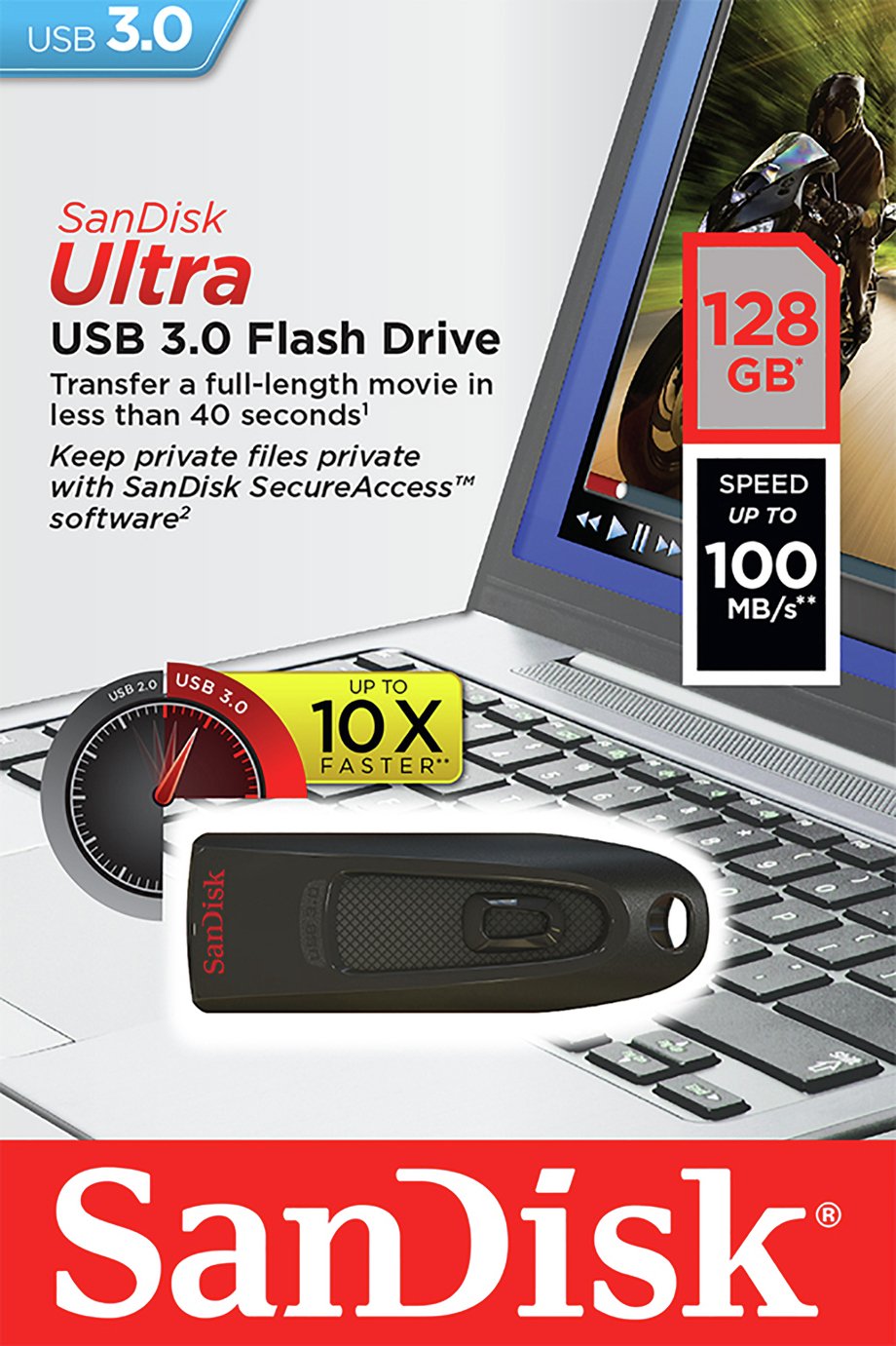 SanDisk Ultra 100MB/s USB 3.0 Flash Drive - 128GB