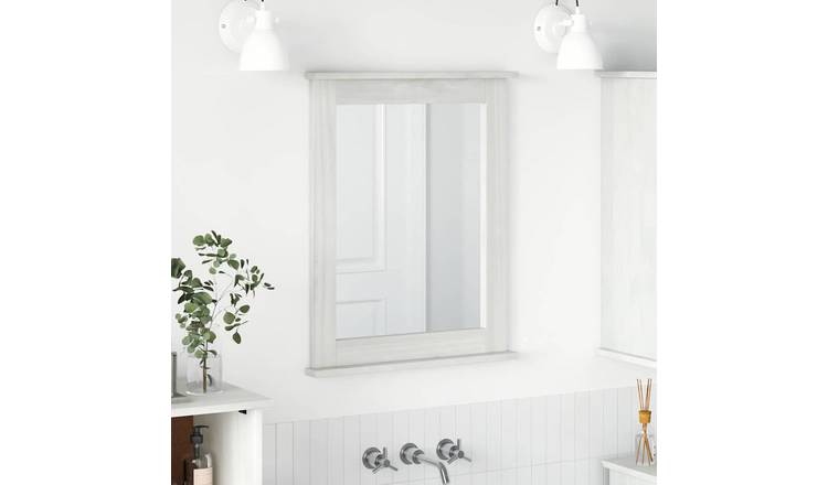 Walplus Rectangular Solid Wood Wall Mirror - Antique White - 55.5 x 5 x 70 cm