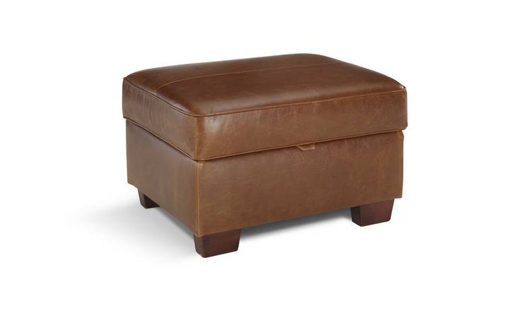 Tan leather store storage footstool