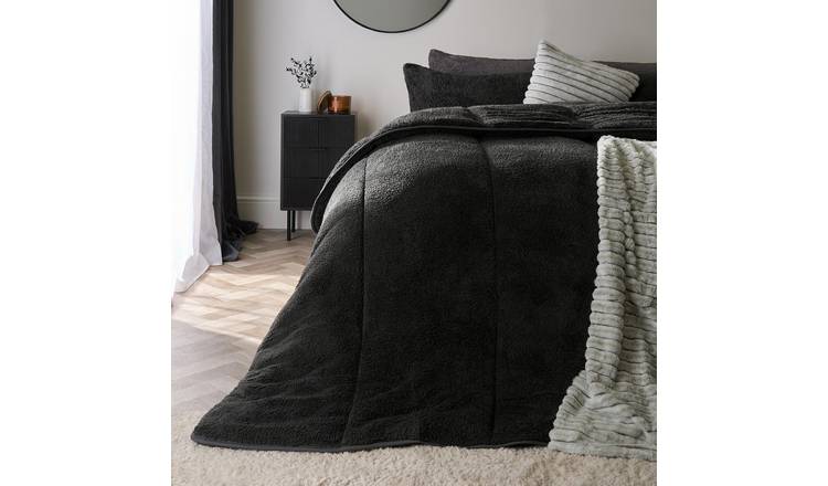 OHS Teddy Fleece 10.5 Tog Thermal Coverless Duvet Set Charcoal - King