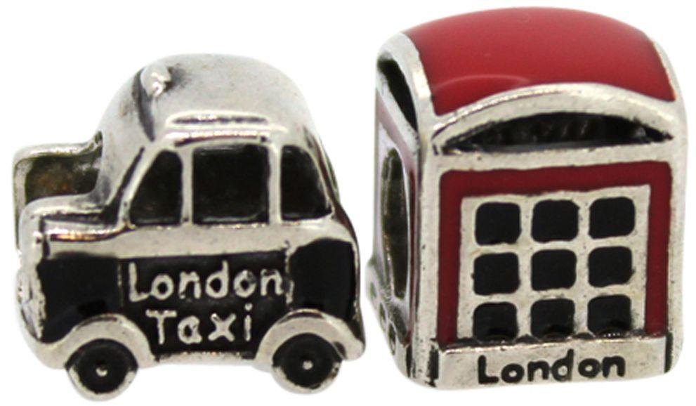 Link Up S.Silver London Cab and Phone Box Charms - Set of 2.