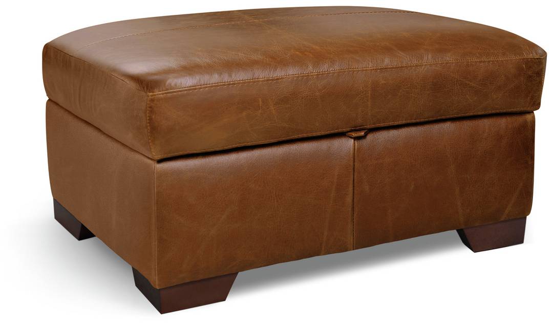 Habitat Eton Leather Storage Footstool - Tan