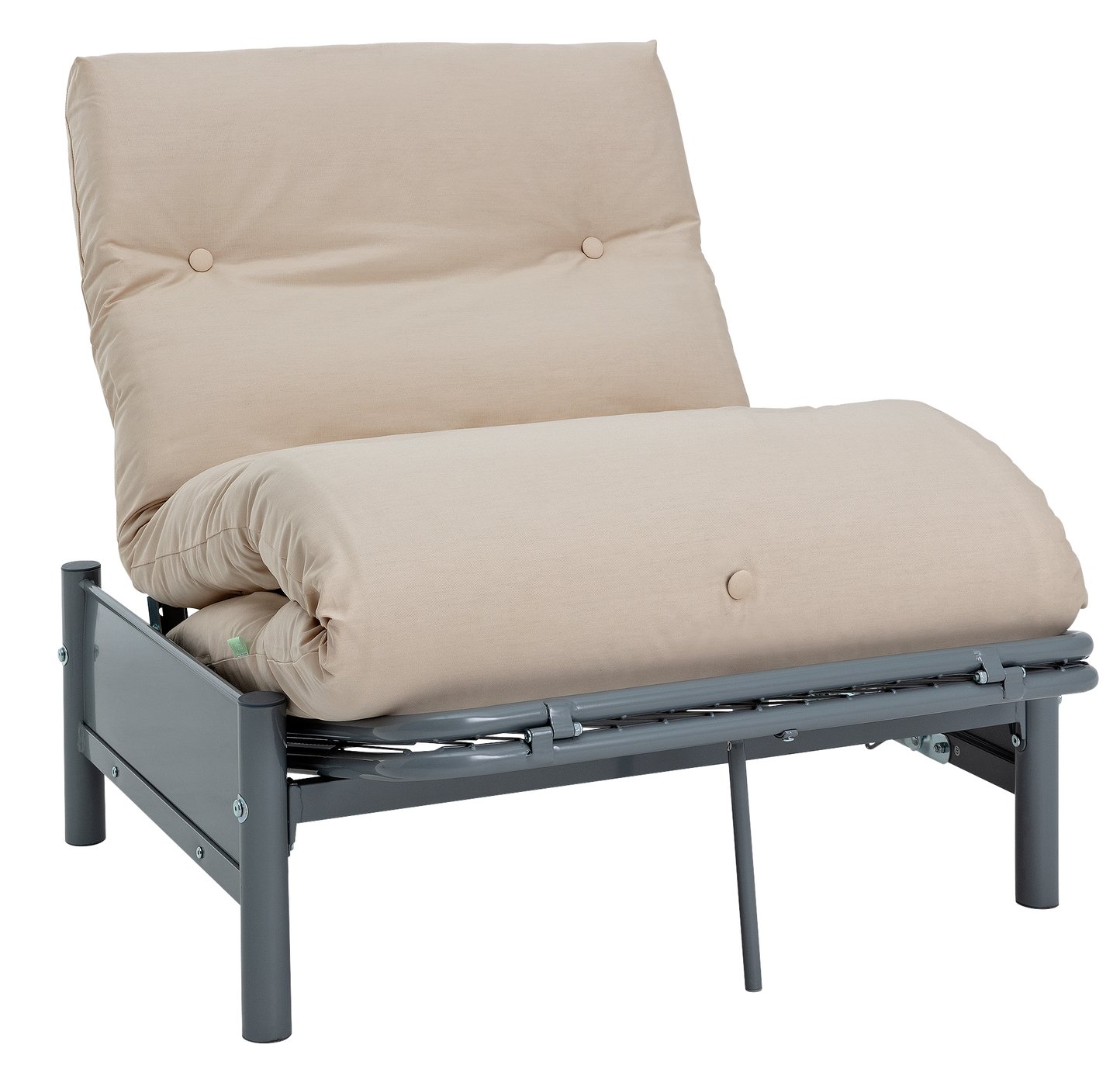 Argos Home Single Futon Metal Sofa Bed w/ Mattress - Natural