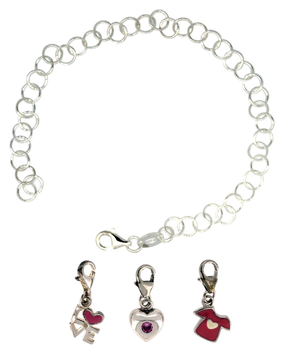 Link Up S.Silver Bracelet with Love, T-Shirt, Heart Charms