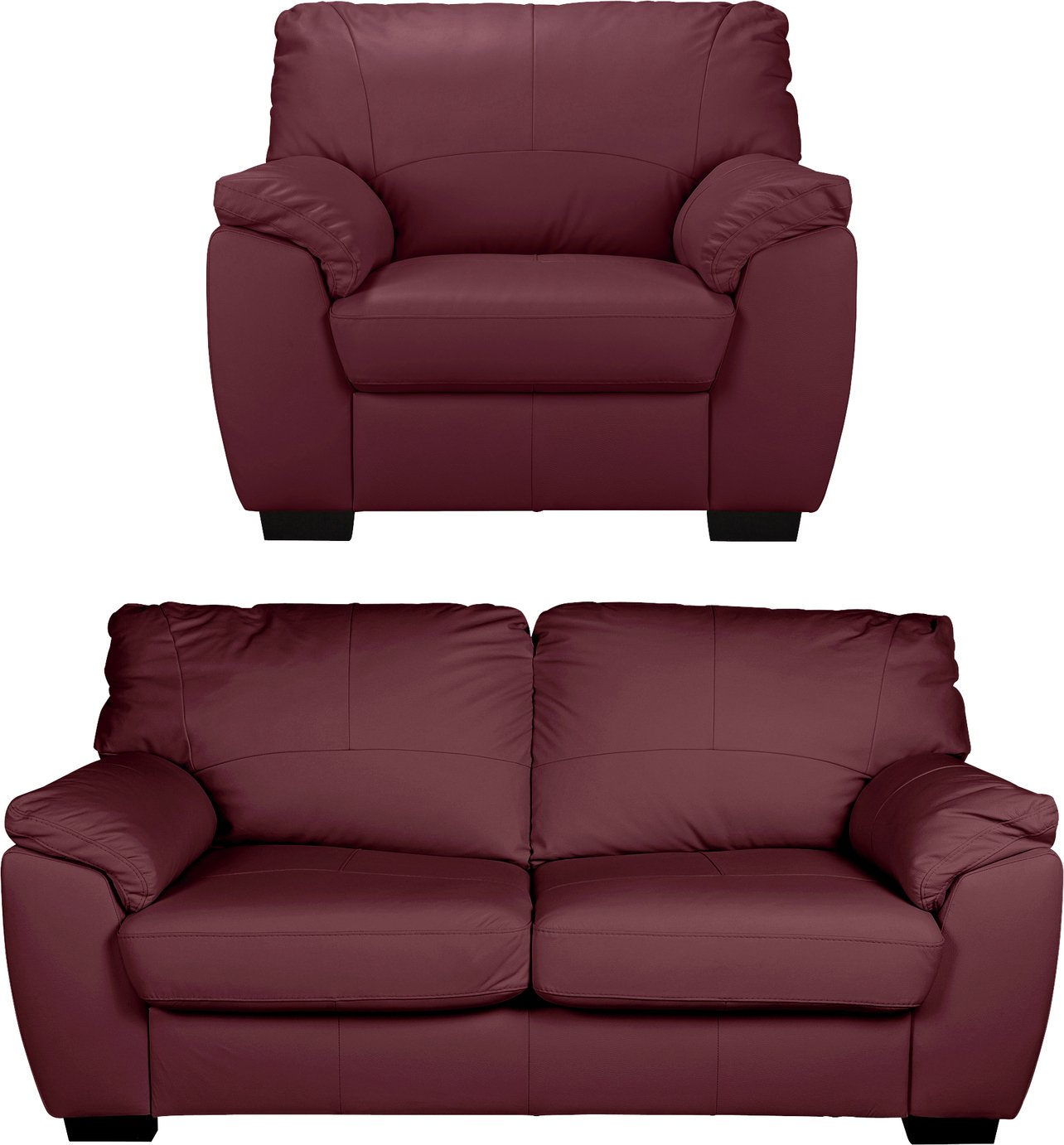 Argos Home Milano Leather Chair and 3 Seater Sofa - Burgundy