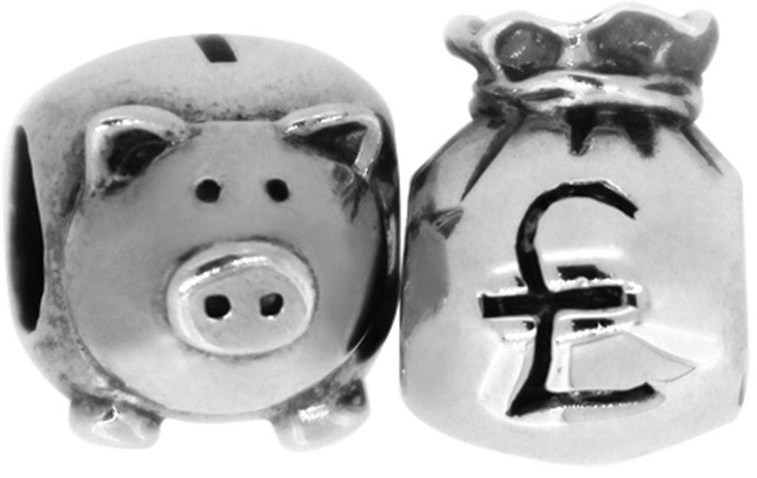 Link Up S.Silver Piggy Bank and Money Bag Charms - Set of 2.