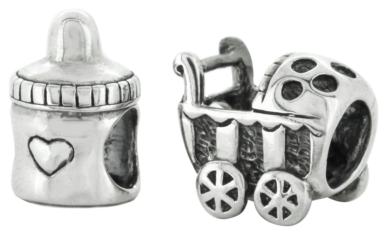 Link Up Sterling Silver Milk and Buggy Charms - Set of 2.
