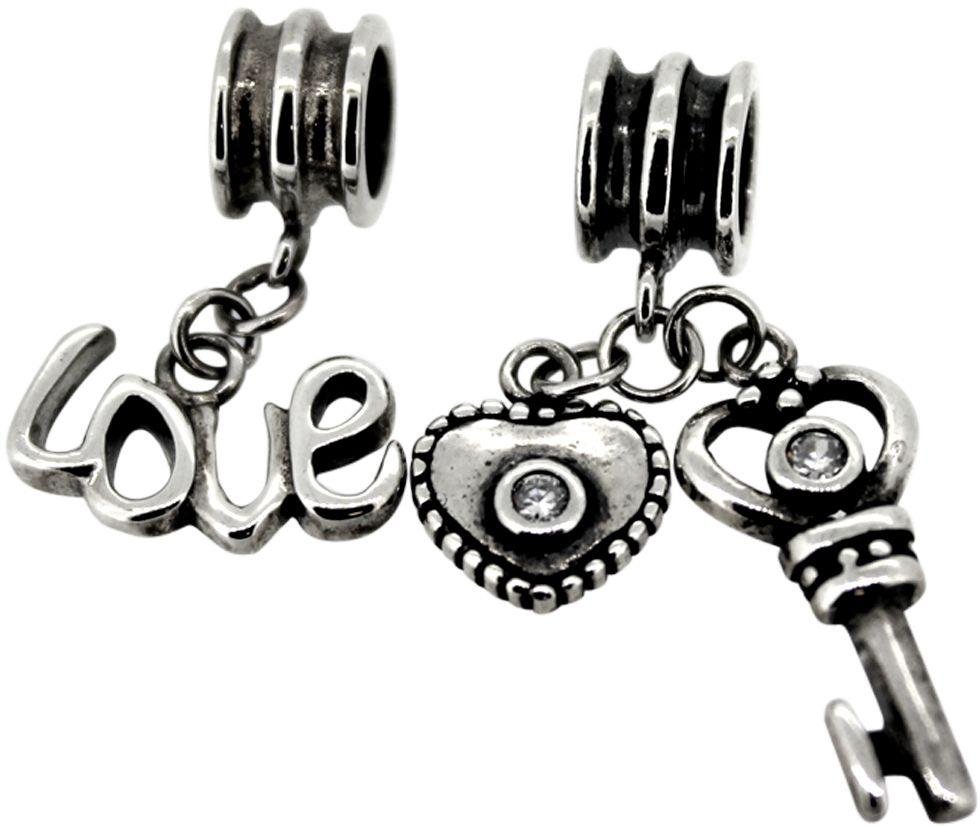 Link Up Sterling Silver Love and Key Drop Charms - Set of 2.