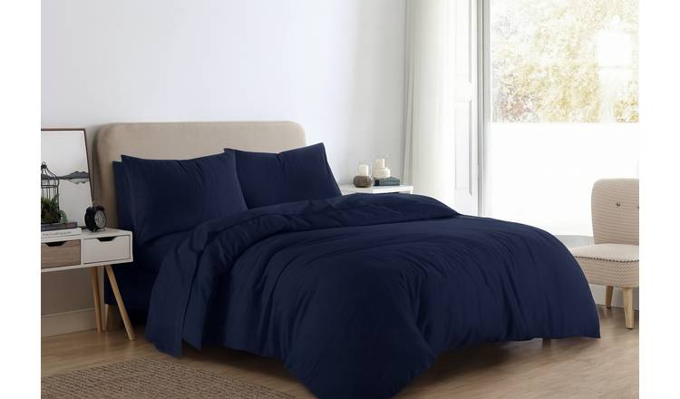 Catherine Lansfield Brushed Cotton Duvet Cover Set - Super King - Navy Blue