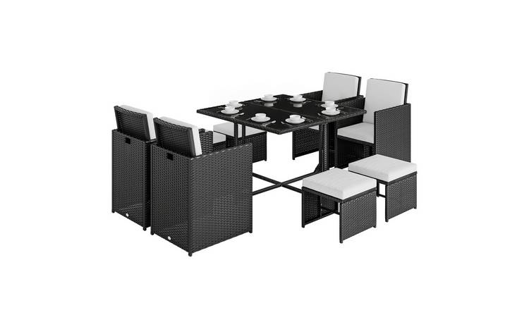 Outsunny 8 Seater Rattan Furniture Set Space Saving Cube Set - Black