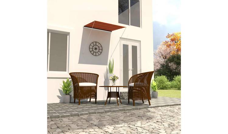 Walplus Polyester Retractable Awning - Orange and Brown - 150x150 cm