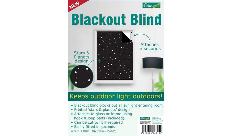 HomeMate Blackout Blind with Hook & Loop Fastenings (2m x 1.3m - Trim to Fit)