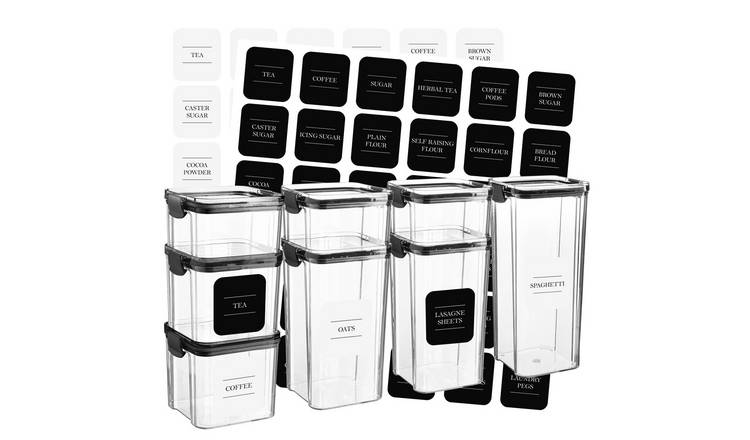 Argon Tableware 8 Piece Food Storage Containers Set - 4 Sizes - Black