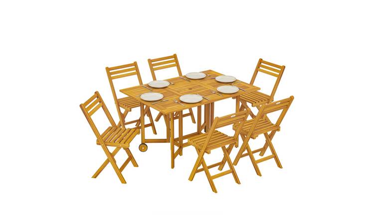 Outsunny 6 Seater Wooden Foldable Garden Dining Set - Natural Wood