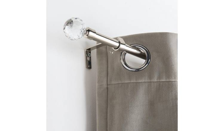 OHS 16mm Crystal Ball Extendable Curtain Pole 70-120cm - Silver