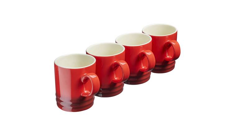 Cooks Professional Set of 4 Stoneware Tea Coffee Mugs 350ml - Red