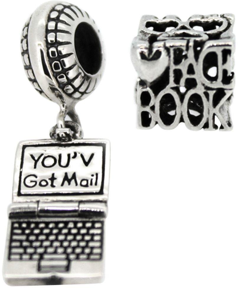 Link Up Sterling Silver Laptop and Love FB Charms - Set of 2