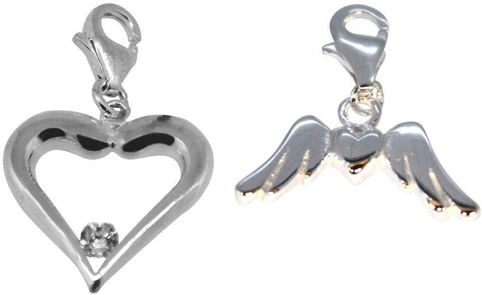 Link Up S.Silver Angel and Heart Clip-On Charms - Set of 2.