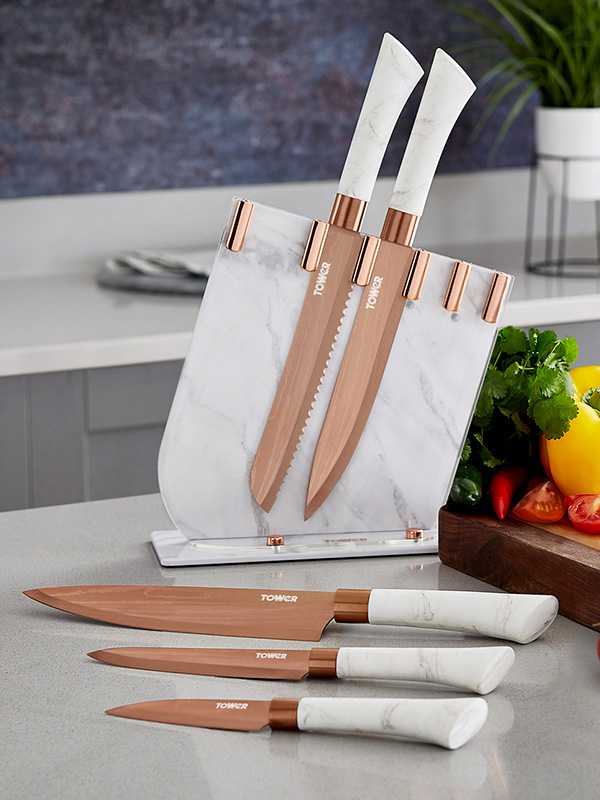 Tower Marble 5 Piece Knife Set - Rose Gold.