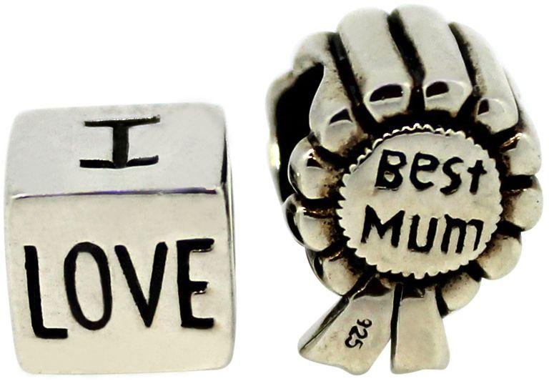 Link Up S.Silver Best Mum and Love Mum Charms - Set of 2.