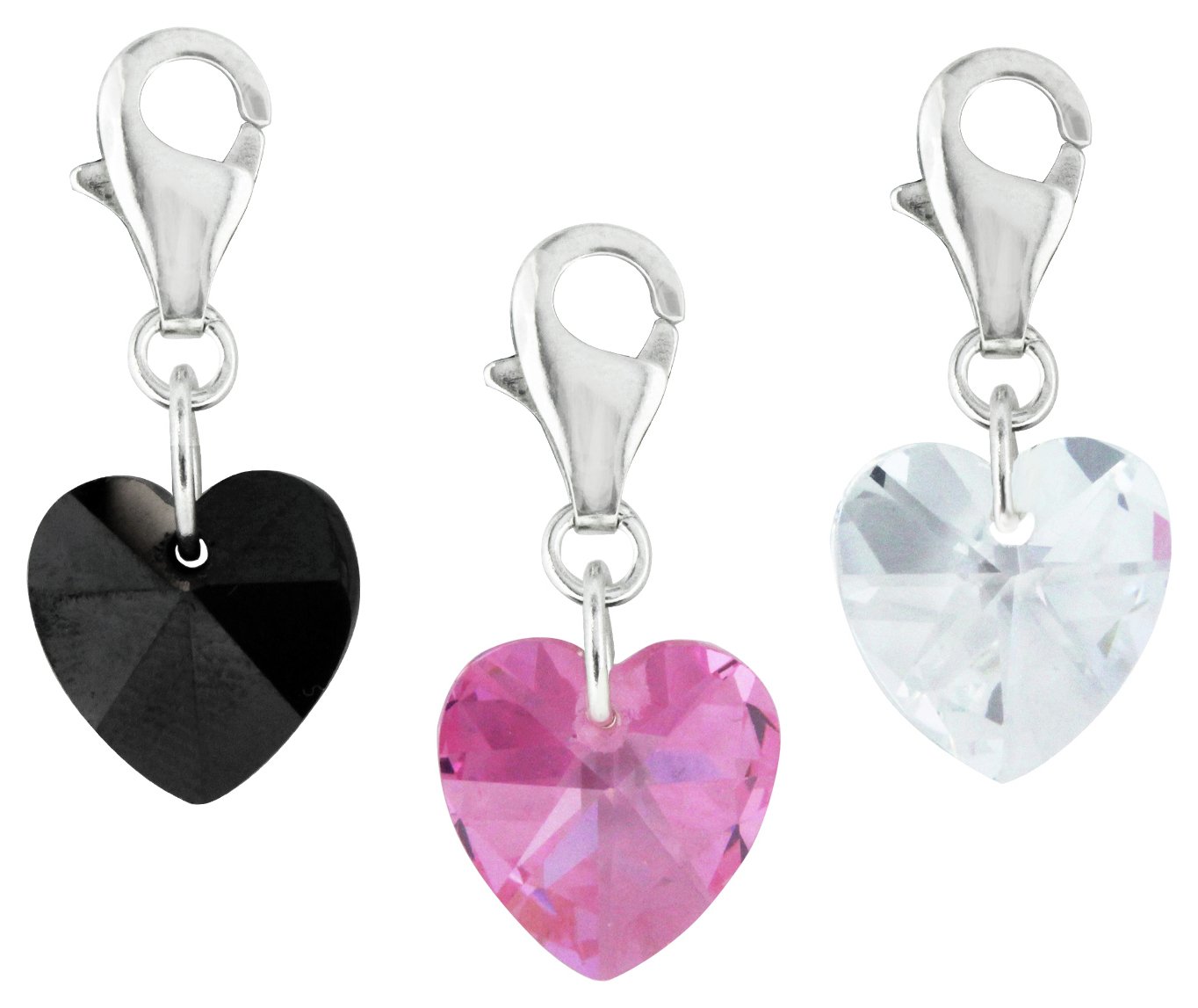 Link Up Sterling Silver Heart Drop Clip-On Charms - 3.