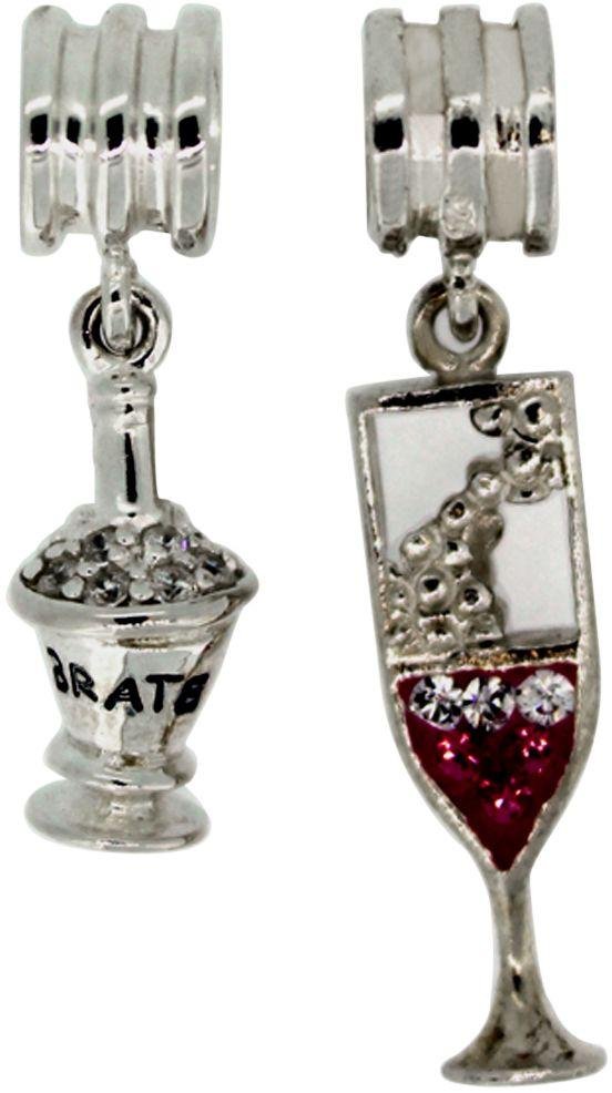 Link Up Sterling Silver Wine and Glass Drop Charms - 2.