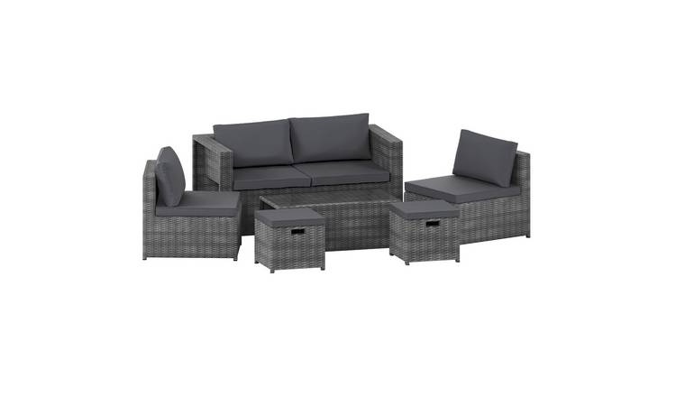Garden Vida Islay 6 Seater Rattan Effect Garden Sofa Set - Grey