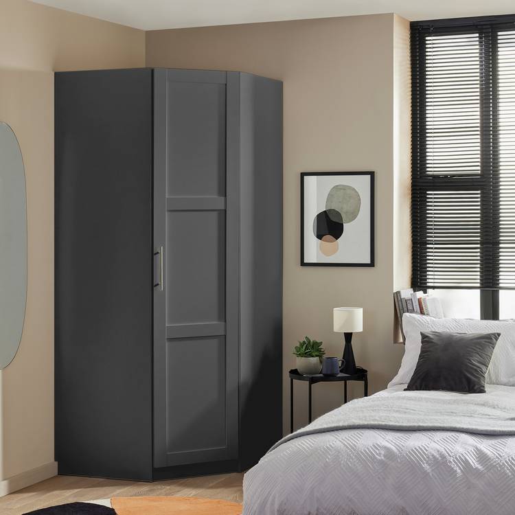 Habitat Munich Panelled Corner 1 Door Wardrobe - Anthracite 0