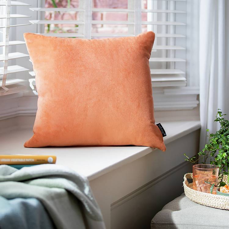 Habitat Velvet Cushion - Orange - 43x43cm 0