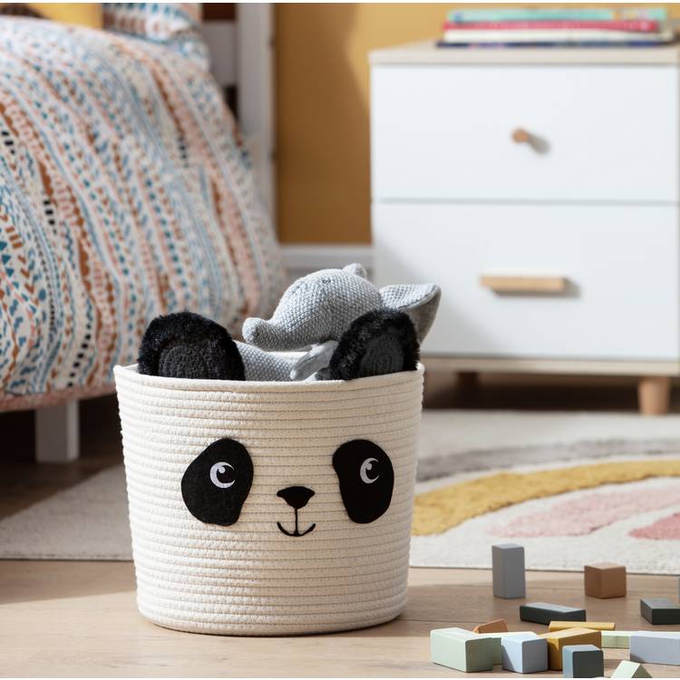 Argos Home Panda Kids Rope Storage Basket - Cream & Black 0