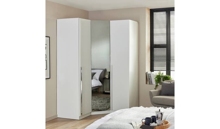 Habitat Munich Corner 3 Door Mirror Wardrobe - White