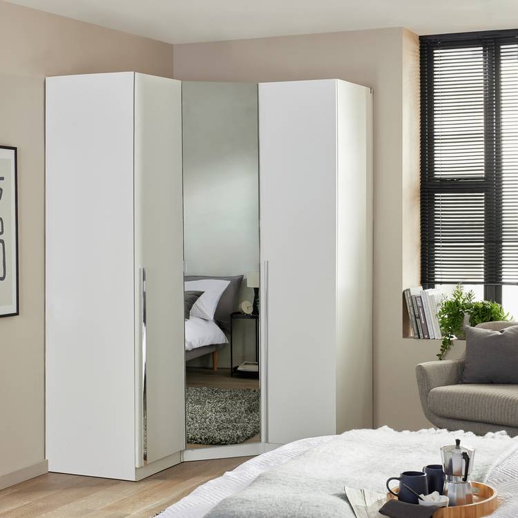 Habitat Munich Corner 3 Door Mirror Wardrobe - White 0